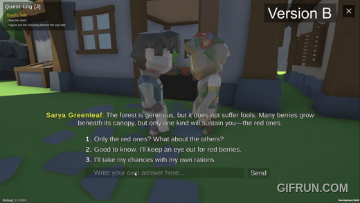 The custom user interface handling branched conversation setups